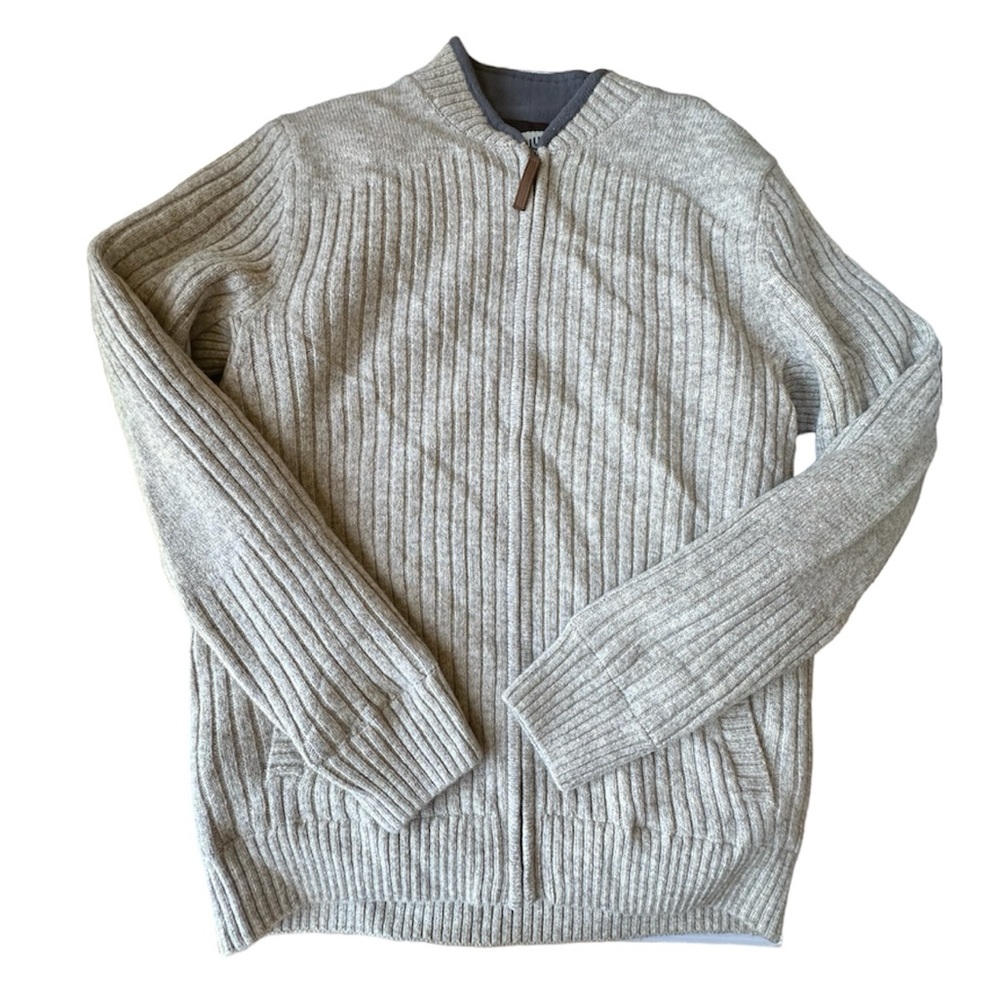 NWT Duluth Trading Co Shetland Wool Windproof Full Zip Sweater Mens Medium Oak